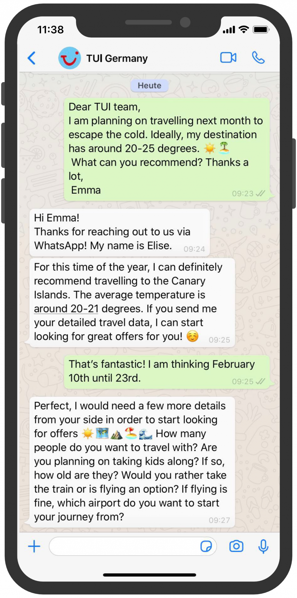 Tui Englisch chat whatsapp customer service