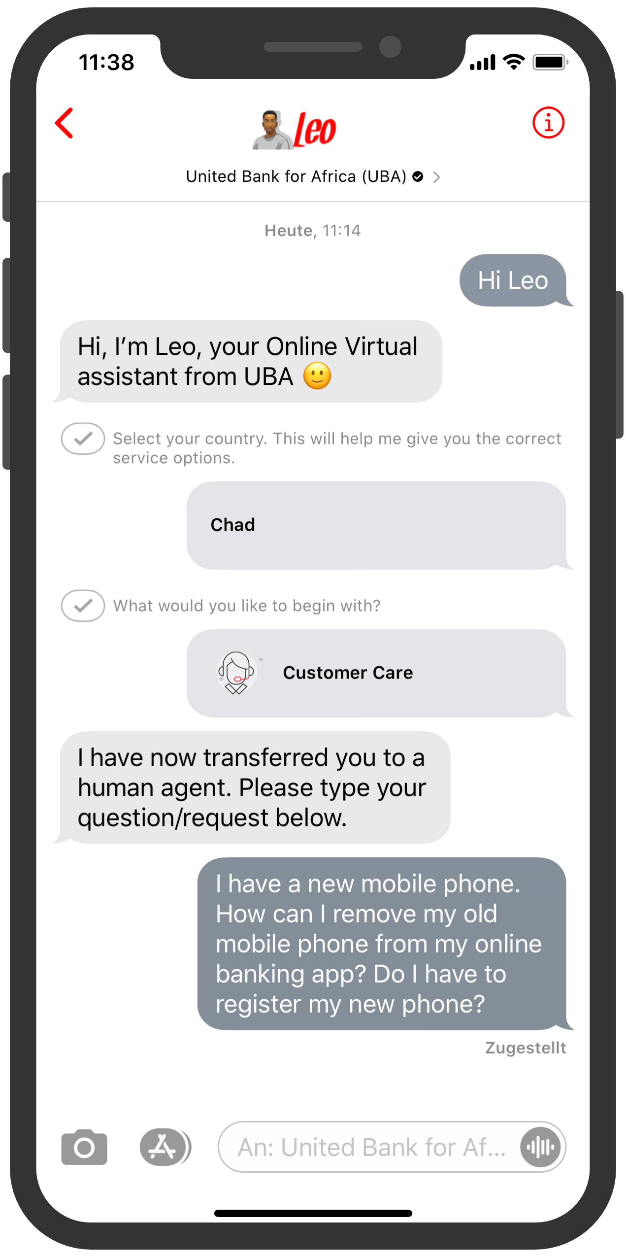 chatbot ubaa customer care
